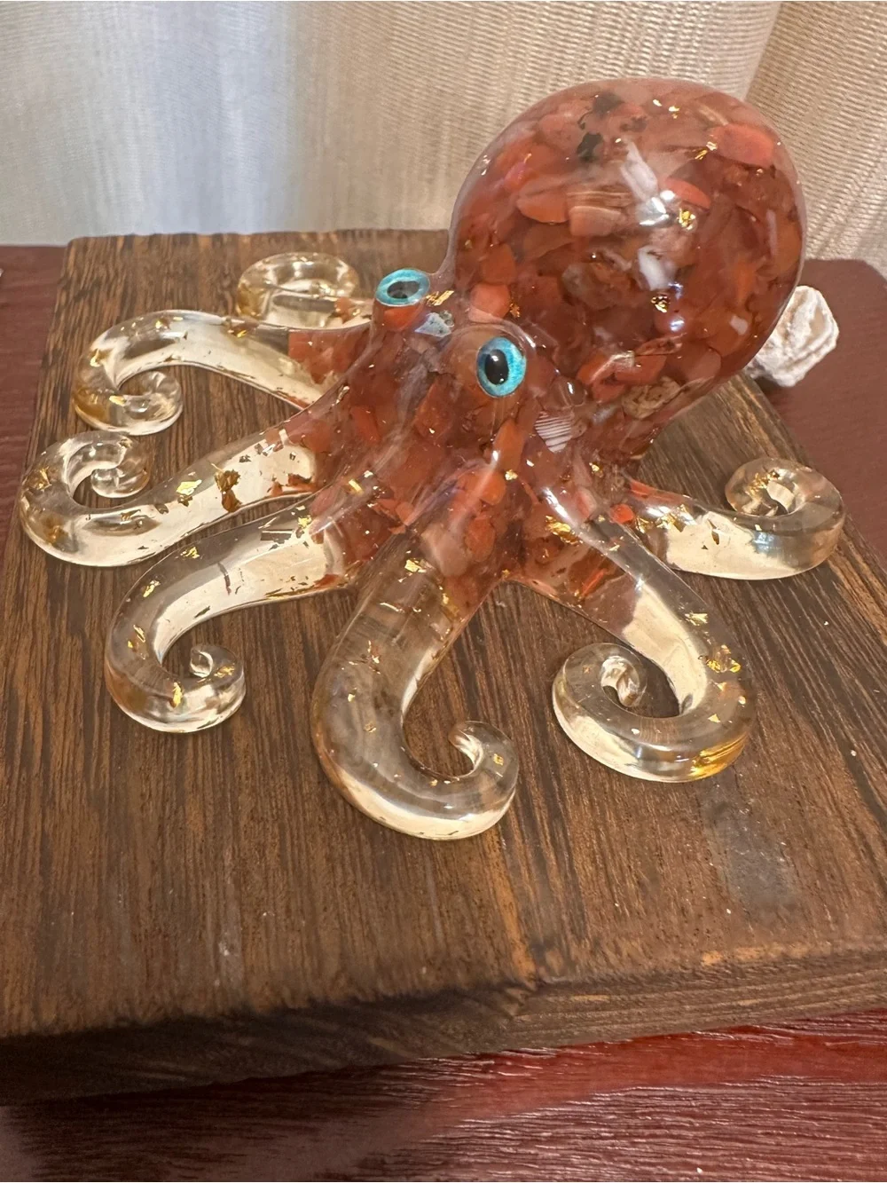 Resin and Red Jasper Crystal Chips Octopus Sculpture - Picture 4 of 12